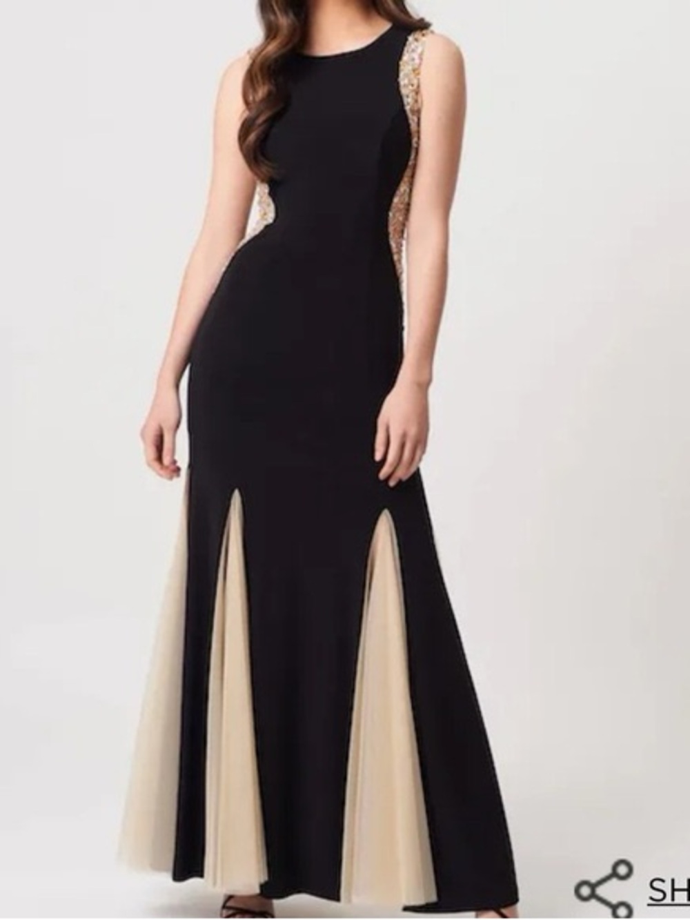 Jasz Couture Black & Champagne Beaded Formal Gown – Size 2
